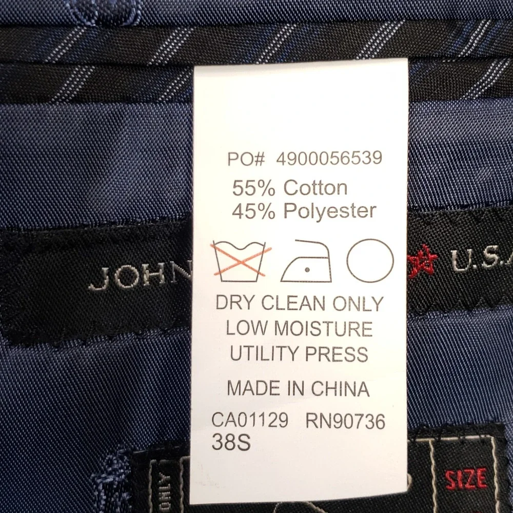 John Varvatos Sport Coat Mens 38S Navy Blue Cotton Blend Partially Lined Blazer